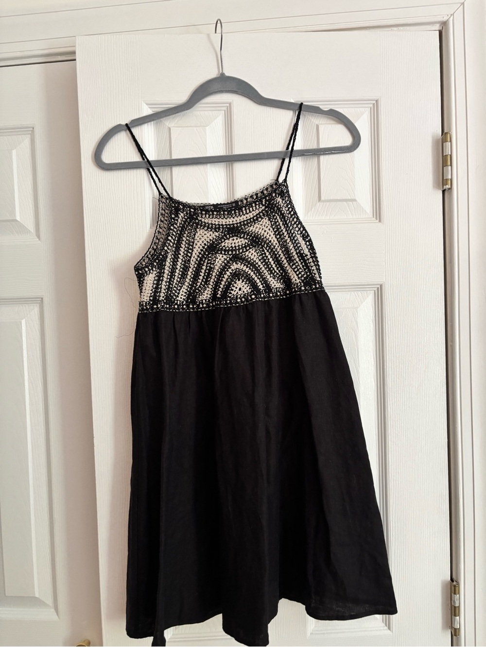Zara Black and White Embellished Bodice Spaghetti-Strap Dress